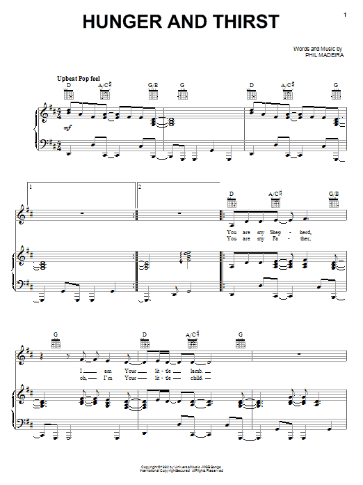 Susan Ashton Hunger And Thirst sheet music notes and chords arranged for Piano, Vocal & Guitar Chords (Right-Hand Melody)