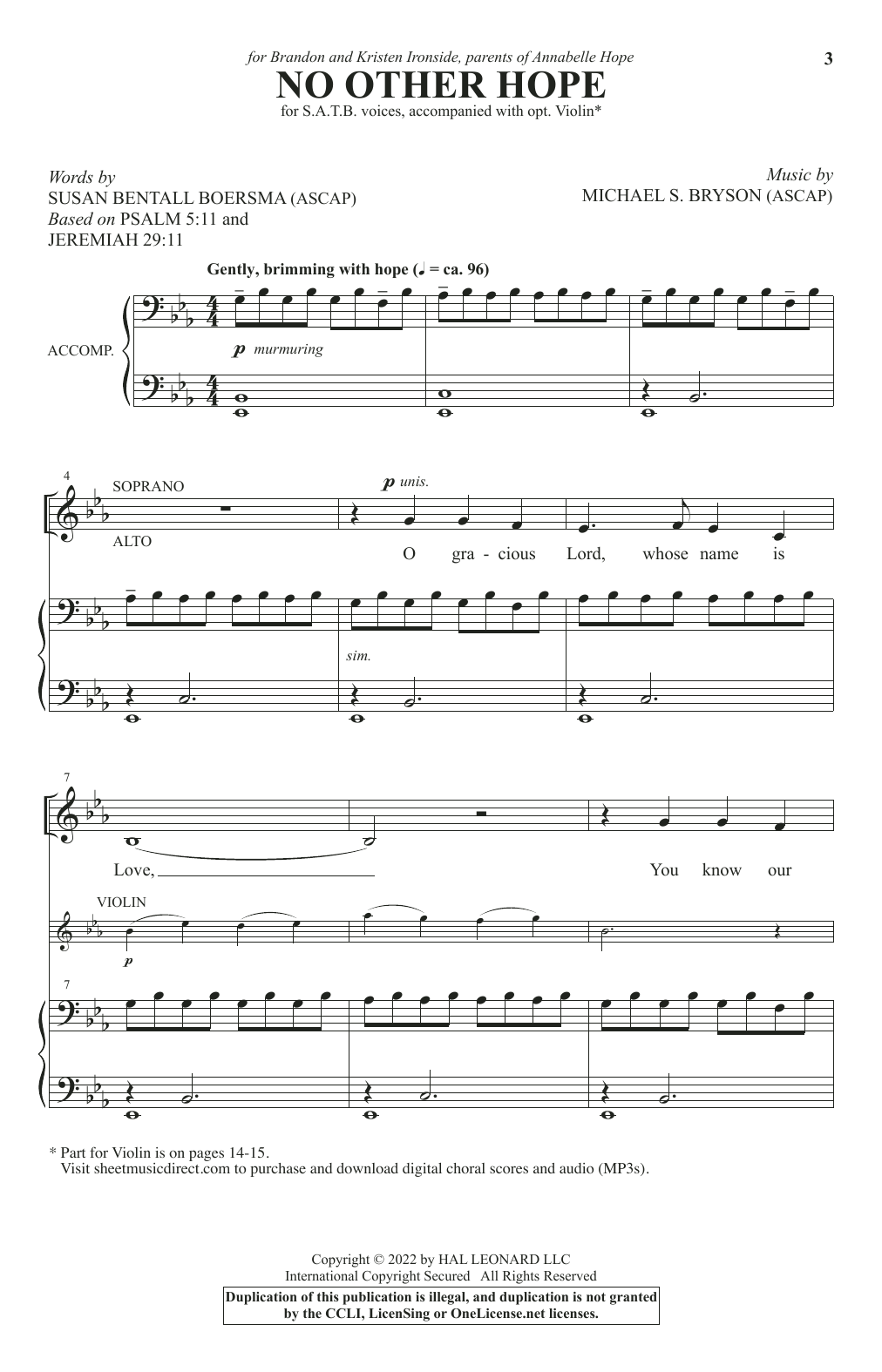 Susan Bentall Boersma and Michael S. Bryson No Other Hope sheet music notes and chords arranged for SATB Choir