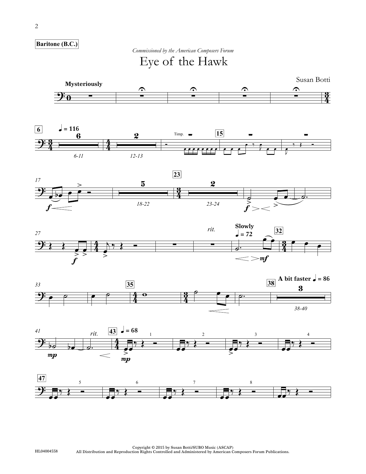 Susan Botti Eye of the Hawk - Baritone B.C. sheet music notes and chords arranged for Concert Band