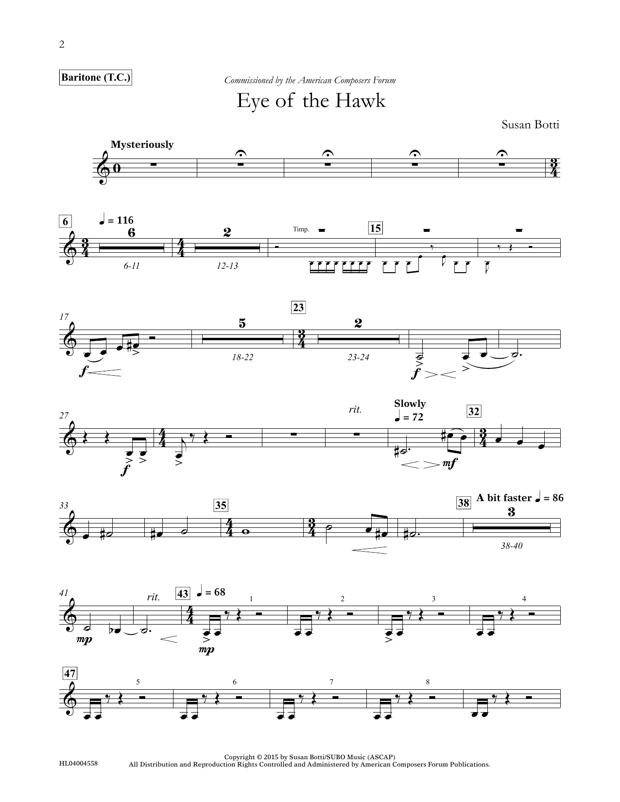 Susan Botti Eye of the Hawk - Baritone T.C. sheet music notes and chords arranged for Concert Band