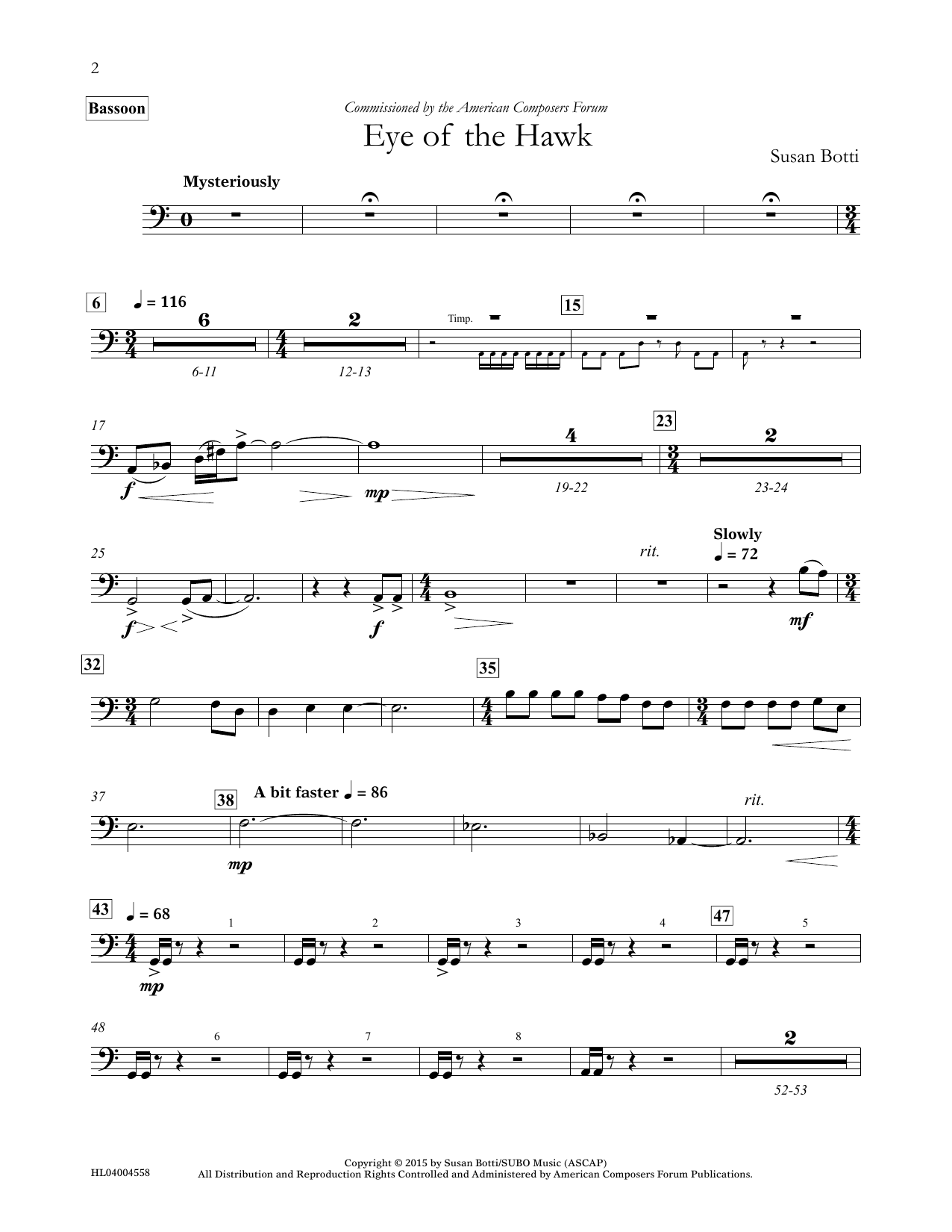 Susan Botti Eye of the Hawk - Bassoon sheet music notes and chords arranged for Concert Band
