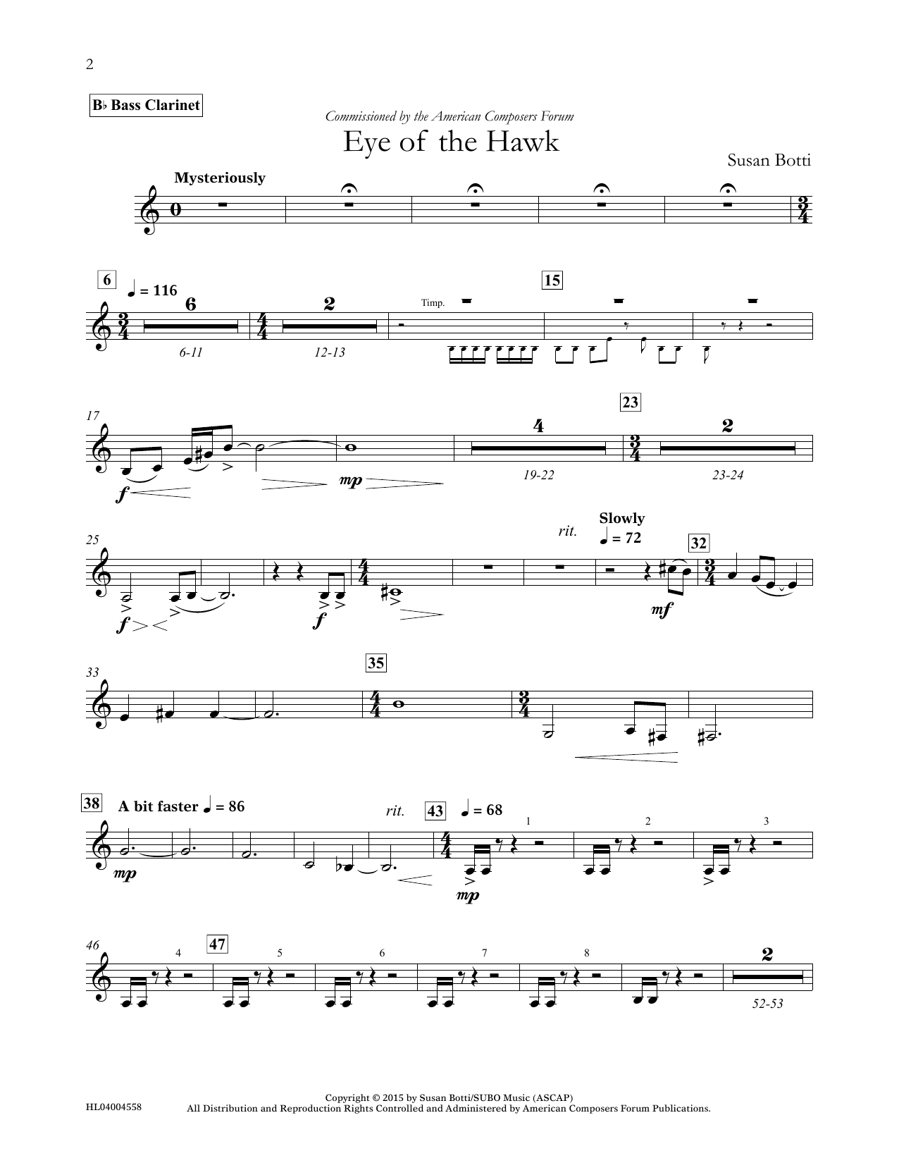 Susan Botti Eye of the Hawk - Bb Bass Clarinet sheet music notes and chords arranged for Concert Band