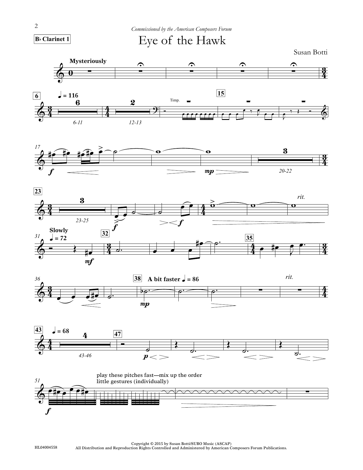 Susan Botti Eye of the Hawk - Bb Clarinet 1 sheet music notes and chords arranged for Concert Band