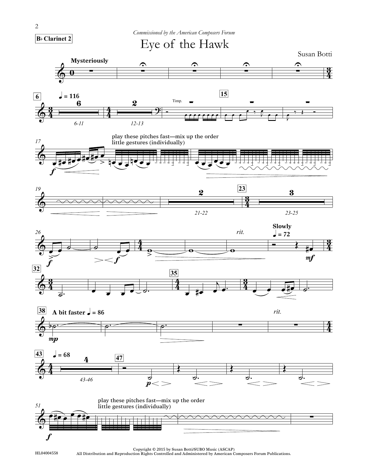 Susan Botti Eye of the Hawk - Bb Clarinet 2 sheet music notes and chords arranged for Concert Band