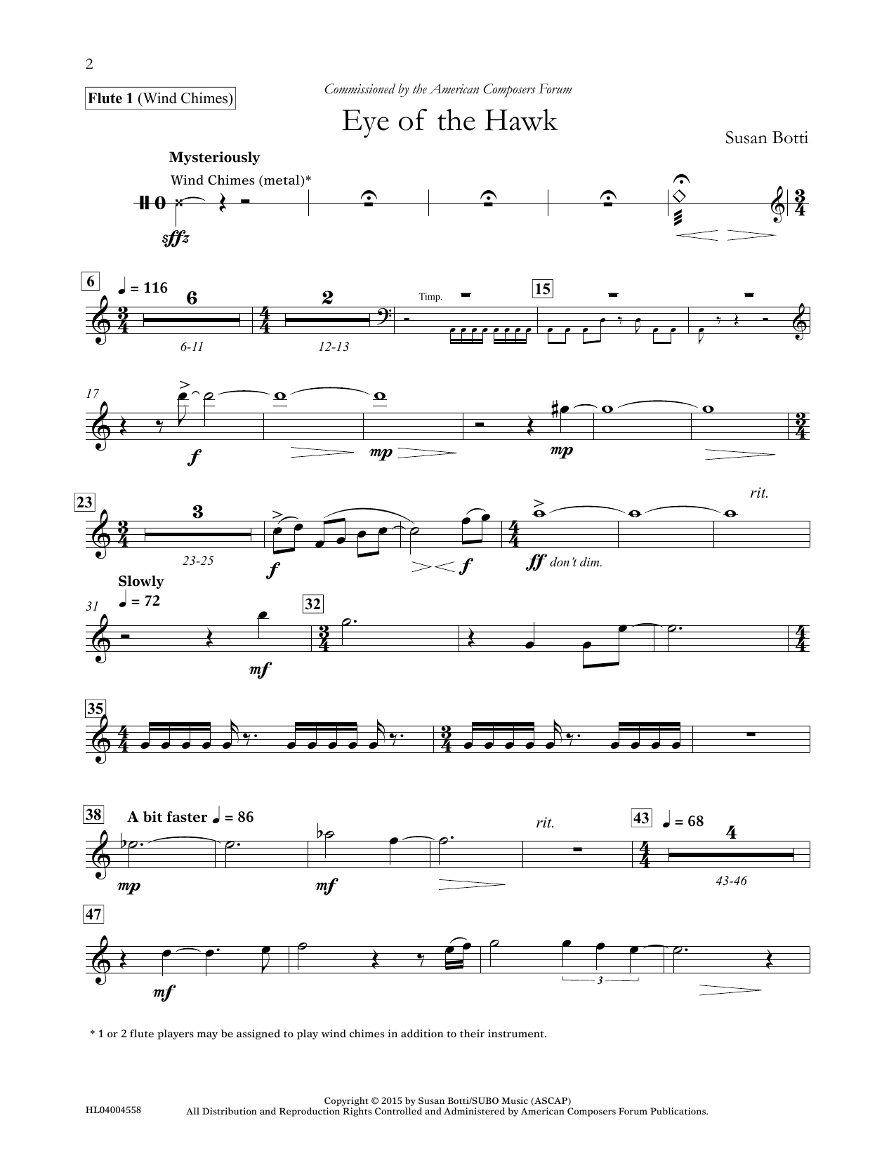 Susan Botti Eye of the Hawk - Flute 1 sheet music notes and chords arranged for Concert Band