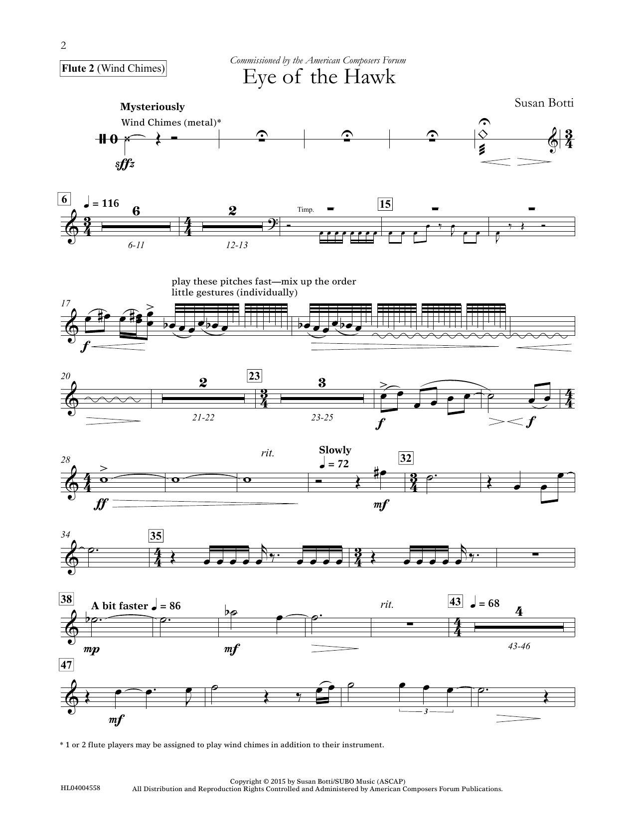 Susan Botti Eye of the Hawk - Flute 2 sheet music notes and chords arranged for Concert Band