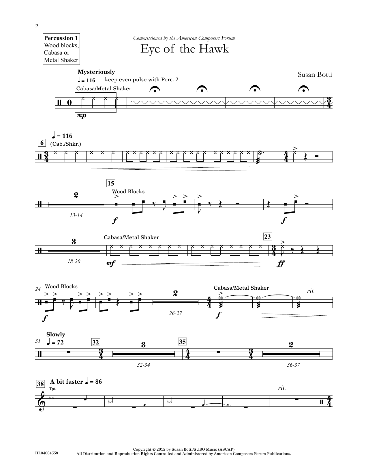 Susan Botti Eye of the Hawk - Percussion 1 sheet music notes and chords arranged for Concert Band