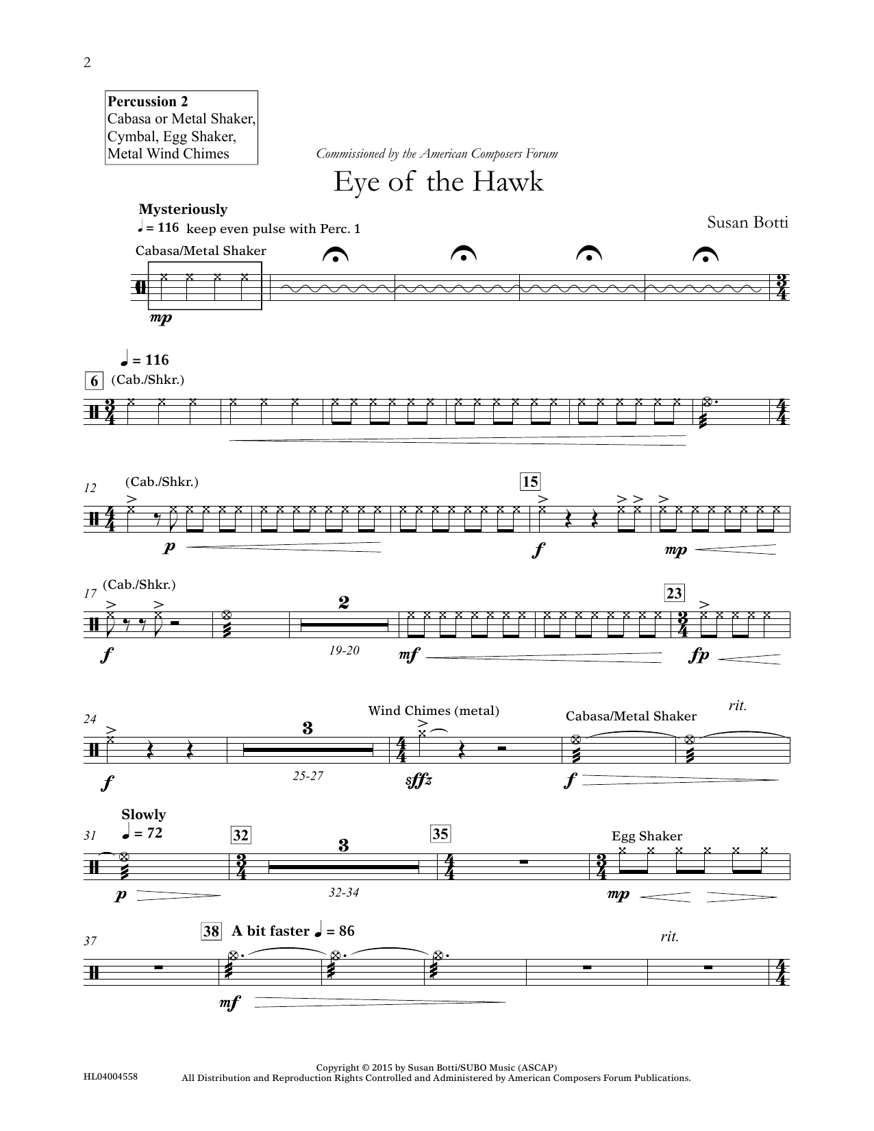 Susan Botti Eye of the Hawk - Percussion 2 sheet music notes and chords arranged for Concert Band