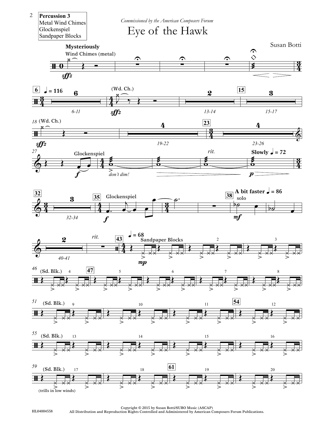 Susan Botti Eye of the Hawk - Percussion 3 sheet music notes and chords arranged for Concert Band