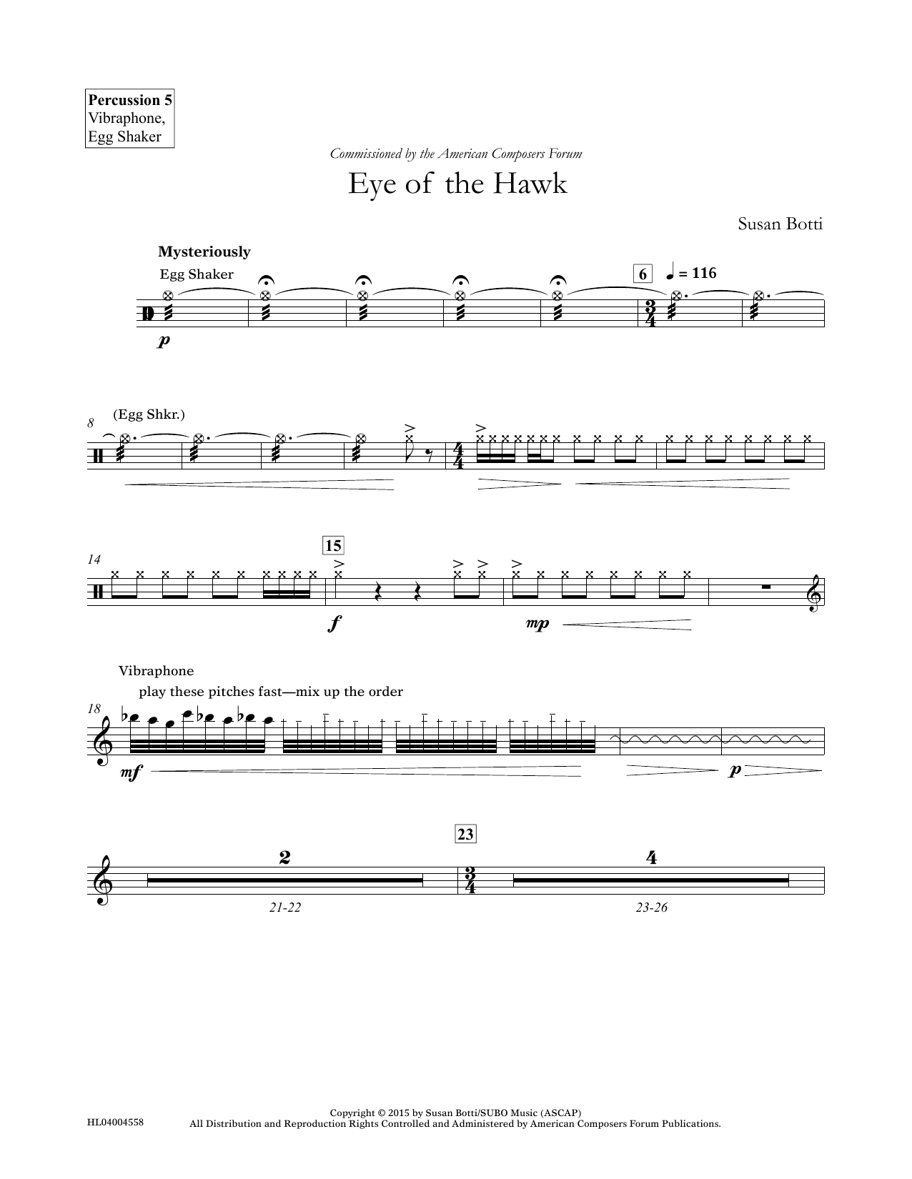 Susan Botti Eye of the Hawk - Percussion 5 sheet music notes and chords arranged for Concert Band