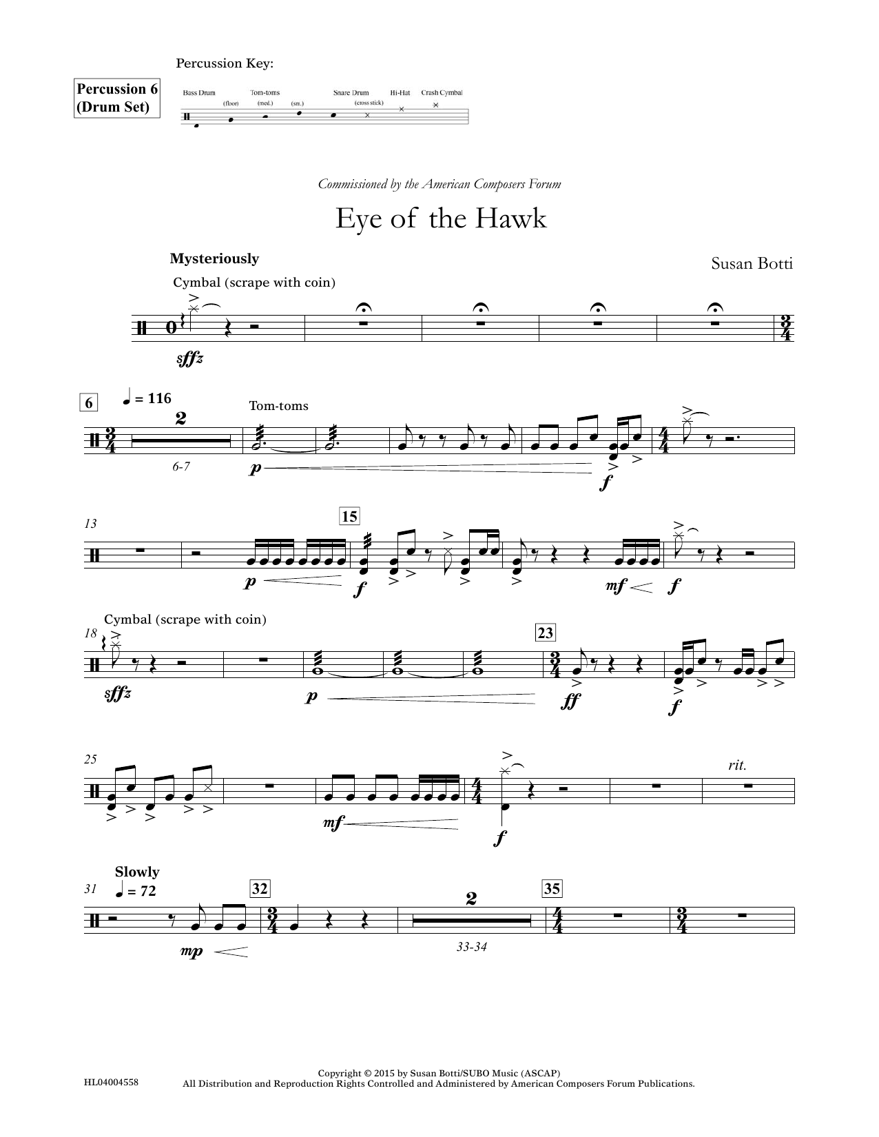 Susan Botti Eye of the Hawk - Percussion 6 sheet music notes and chords arranged for Concert Band