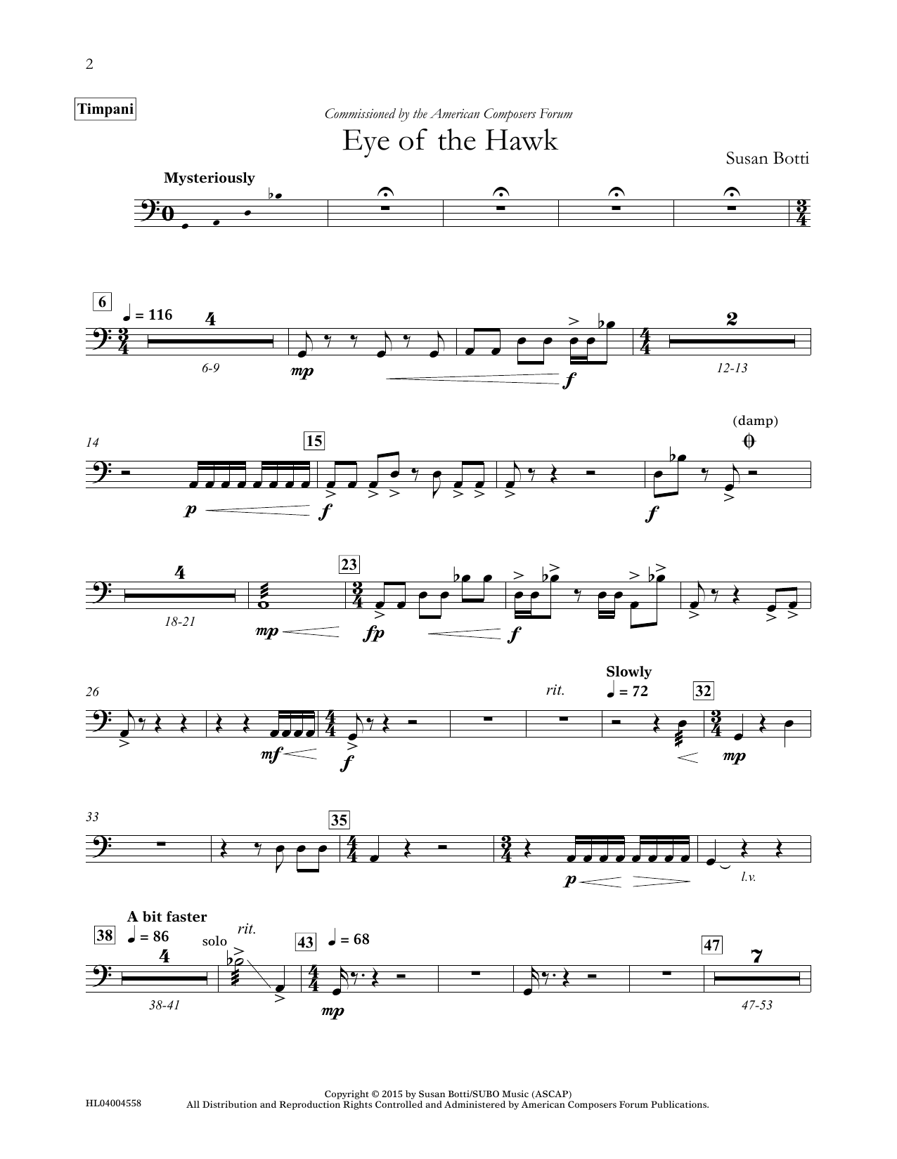 Susan Botti Eye of the Hawk - Timpani sheet music notes and chords arranged for Concert Band