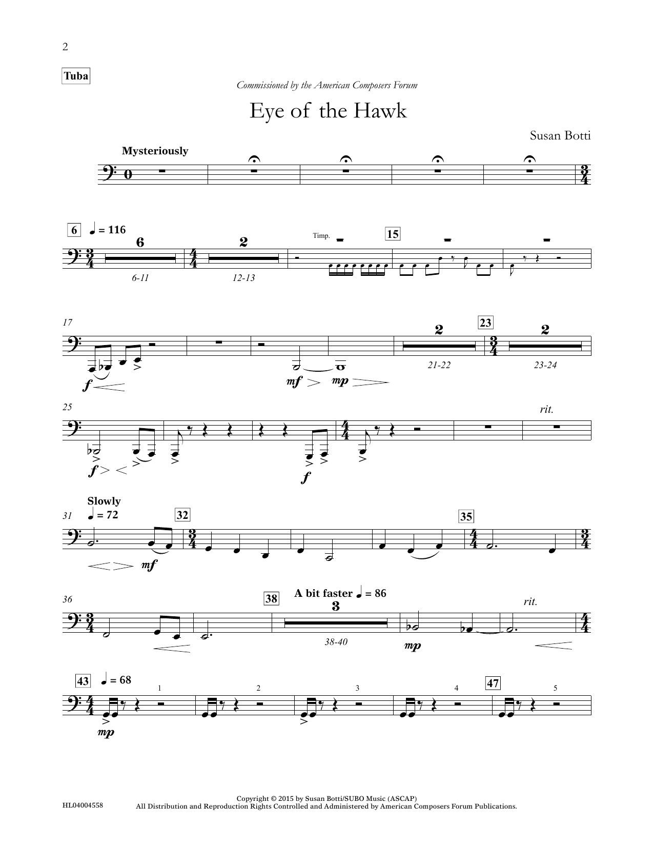 Susan Botti Eye of the Hawk - Tuba sheet music notes and chords arranged for Concert Band