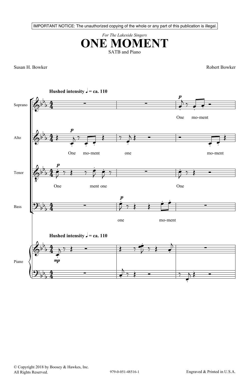 Susan Bowker & Robert Bowker One Moment sheet music notes and chords arranged for SATB Choir
