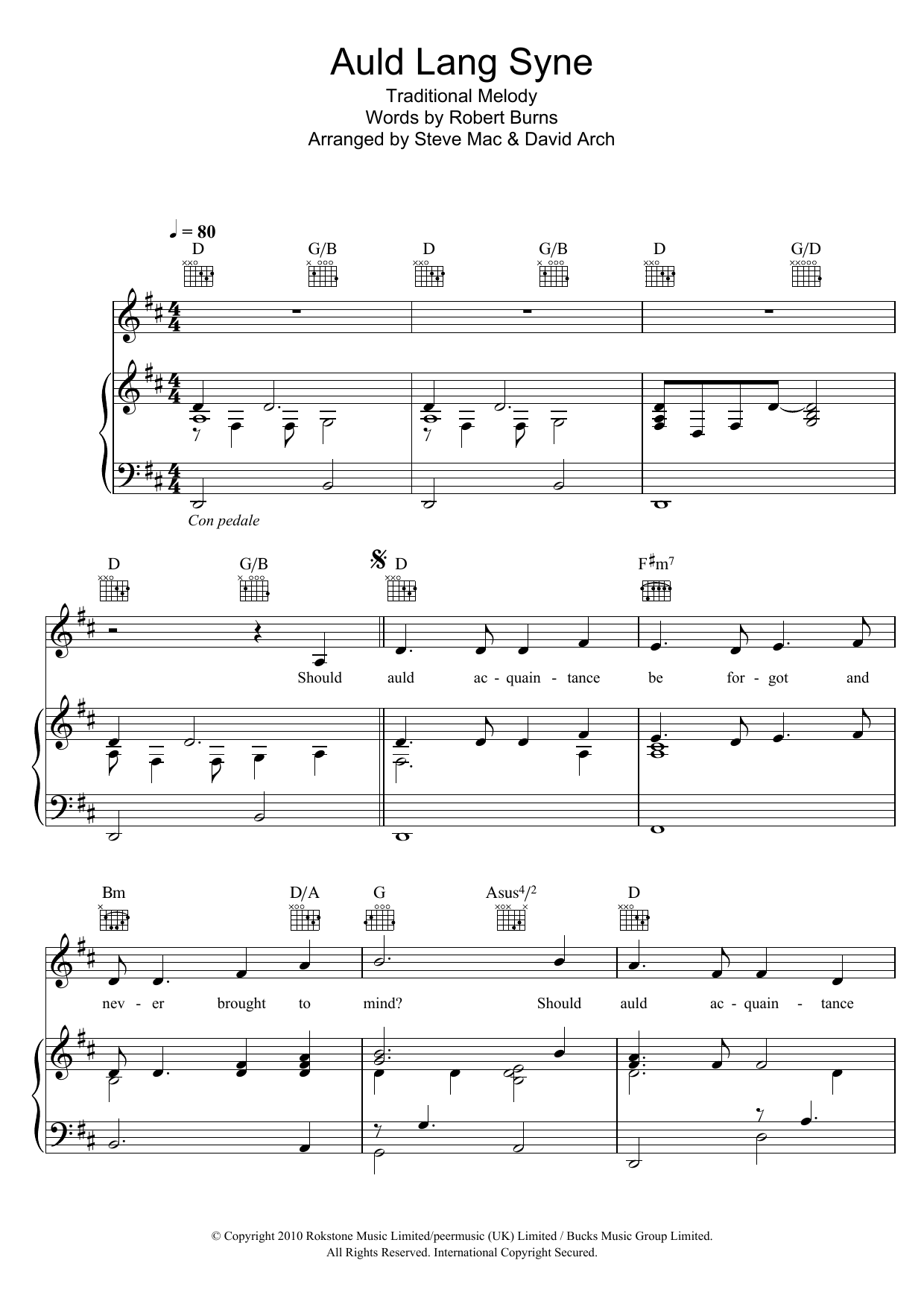 Susan Boyle Auld Lang Syne sheet music notes and chords arranged for Piano, Vocal & Guitar Chords