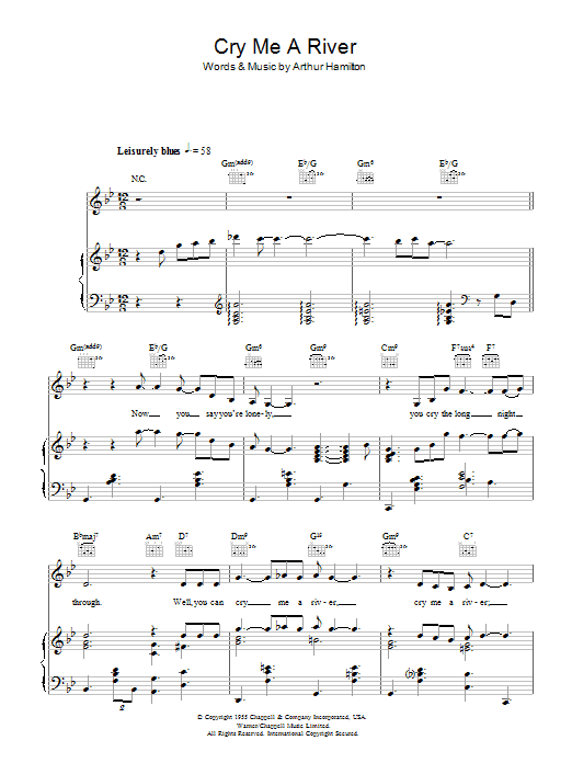 Susan Boyle Cry Me A River sheet music notes and chords arranged for Piano, Vocal & Guitar Chords
