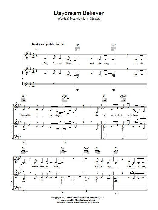 Susan Boyle Daydream Believer sheet music notes and chords arranged for Piano, Vocal & Guitar Chords