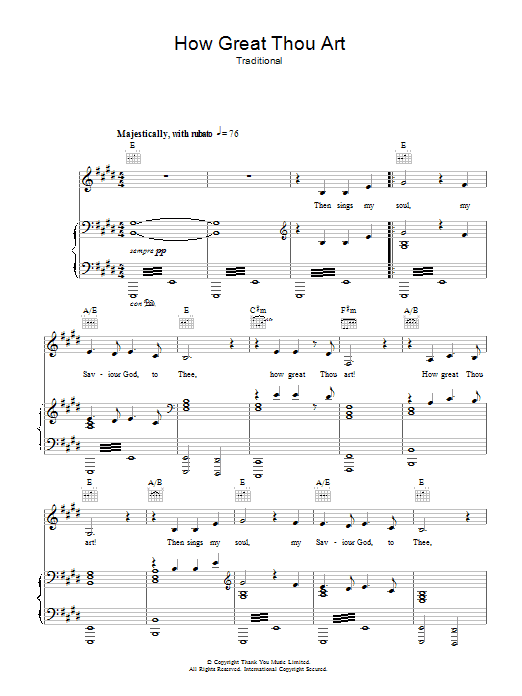 Susan Boyle How Great Thou Art sheet music notes and chords arranged for Piano, Vocal & Guitar Chords