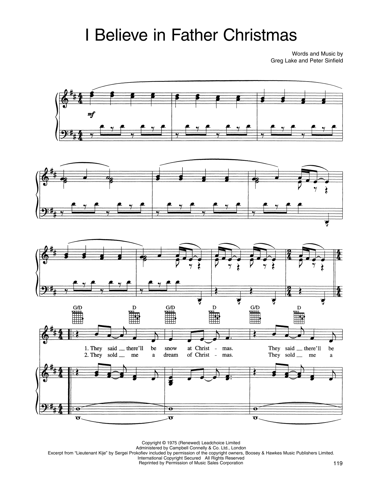 Susan Boyle I Believe In Father Christmas sheet music notes and chords arranged for Piano, Vocal & Guitar Chords (Right-Hand Melody)