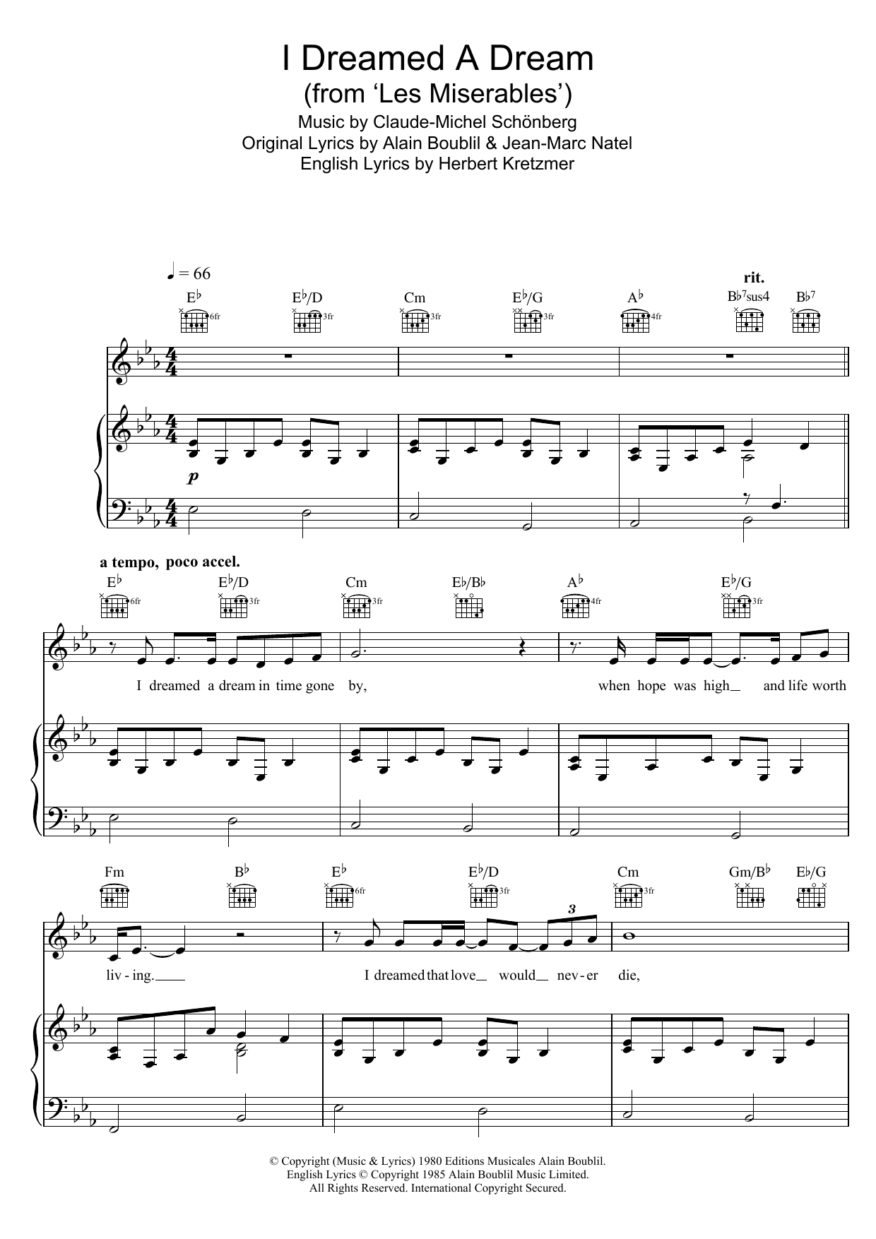 Susan Boyle I Dreamed A Dream (from Les Miserables) sheet music notes and chords arranged for Piano, Vocal & Guitar Chords