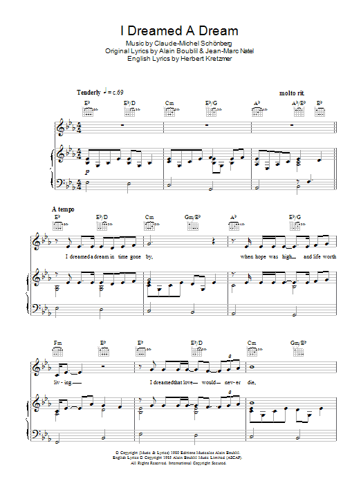 Susan Boyle I Dreamed A Dream sheet music notes and chords arranged for Piano, Vocal & Guitar Chords (Right-Hand Melody)