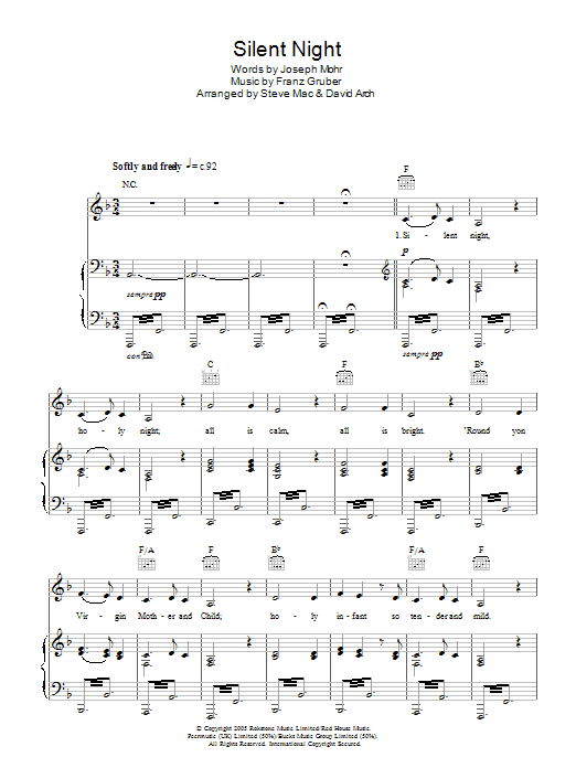 Susan Boyle Silent Night sheet music notes and chords arranged for Piano, Vocal & Guitar Chords
