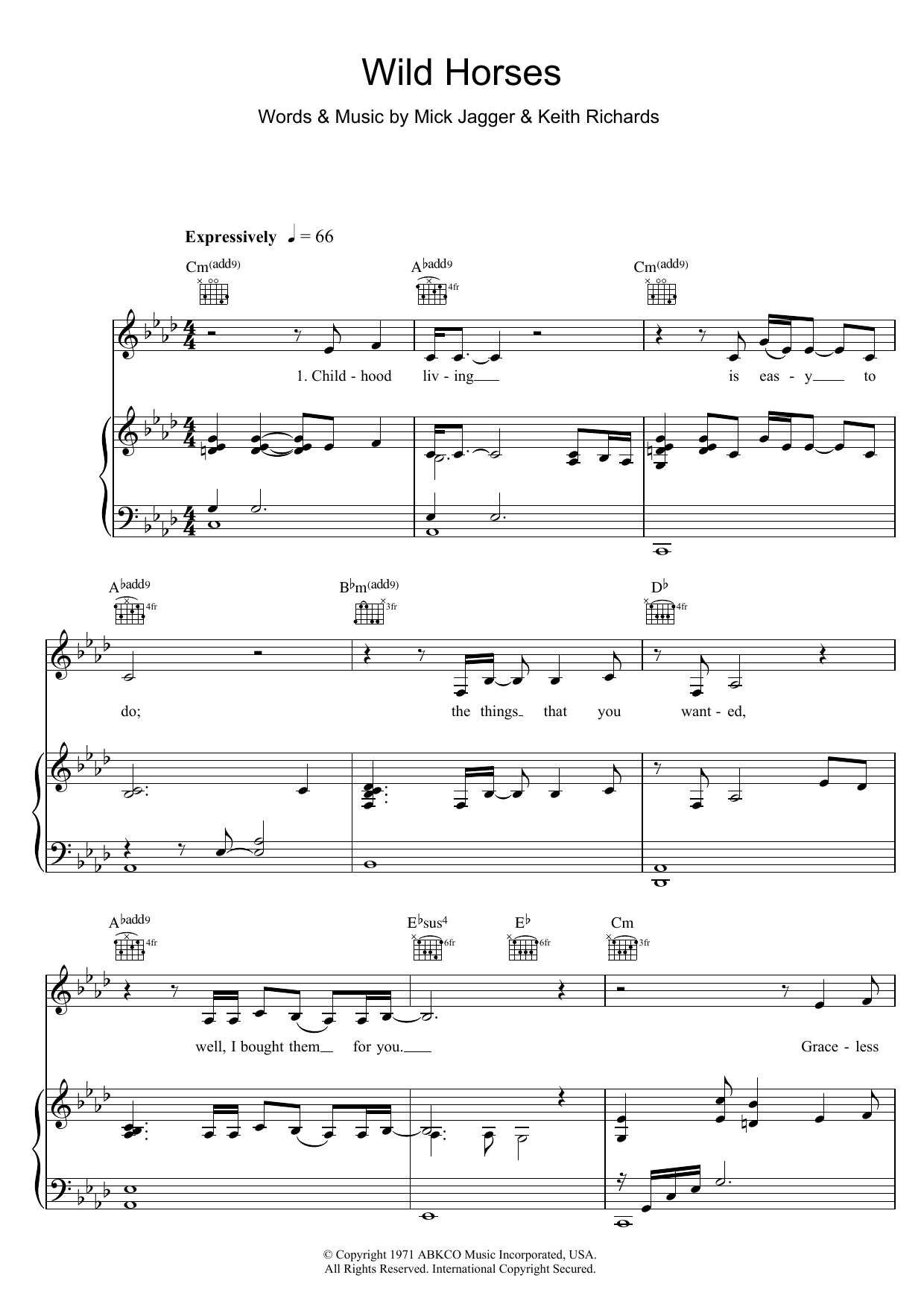 Susan Boyle Wild Horses sheet music notes and chords arranged for Piano, Vocal & Guitar Chords