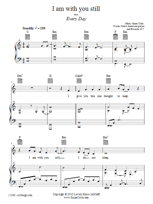 Susan Colin I Am With You Still sheet music notes and chords arranged for Piano, Vocal & Guitar Chords (Right-Hand Melody)