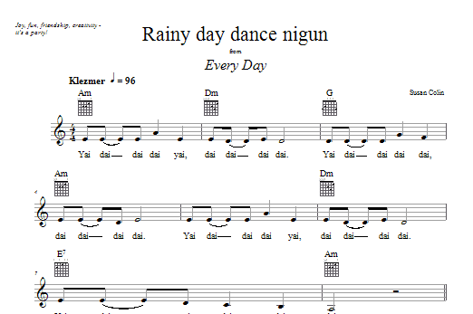 Susan Colin Rainy Day Dance Nigun sheet music notes and chords arranged for Lead Sheet / Fake Book