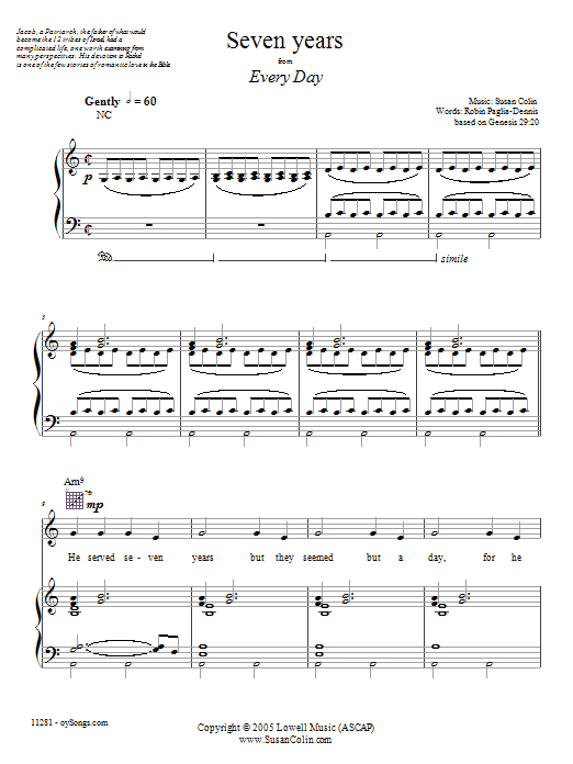 Susan Colin Seven Years sheet music notes and chords arranged for Piano, Vocal & Guitar Chords (Right-Hand Melody)