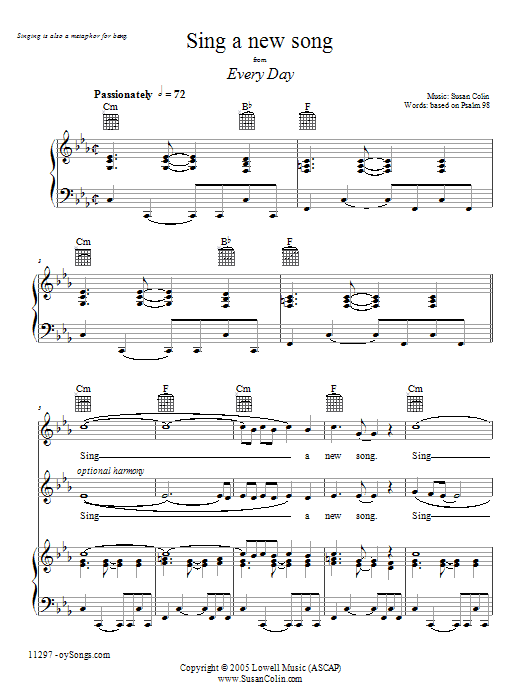 Susan Colin Sing a New Song sheet music notes and chords arranged for Piano, Vocal & Guitar Chords (Right-Hand Melody)
