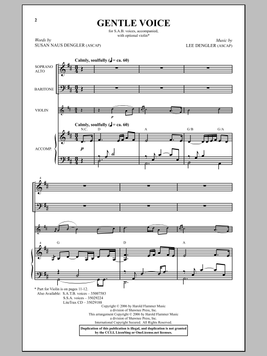 Susan Dengler Gentle Voice sheet music notes and chords arranged for SAB Choir