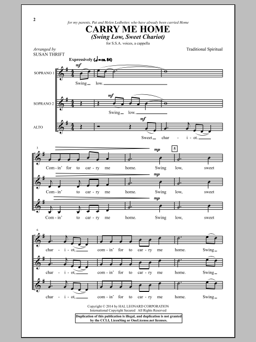 Susan Thrift Swing Low, Sweet Chariot sheet music notes and chords arranged for SSA Choir