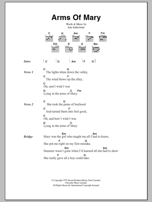Sutherland Brothers & Quiver Arms Of Mary sheet music notes and chords arranged for Guitar Chords/Lyrics