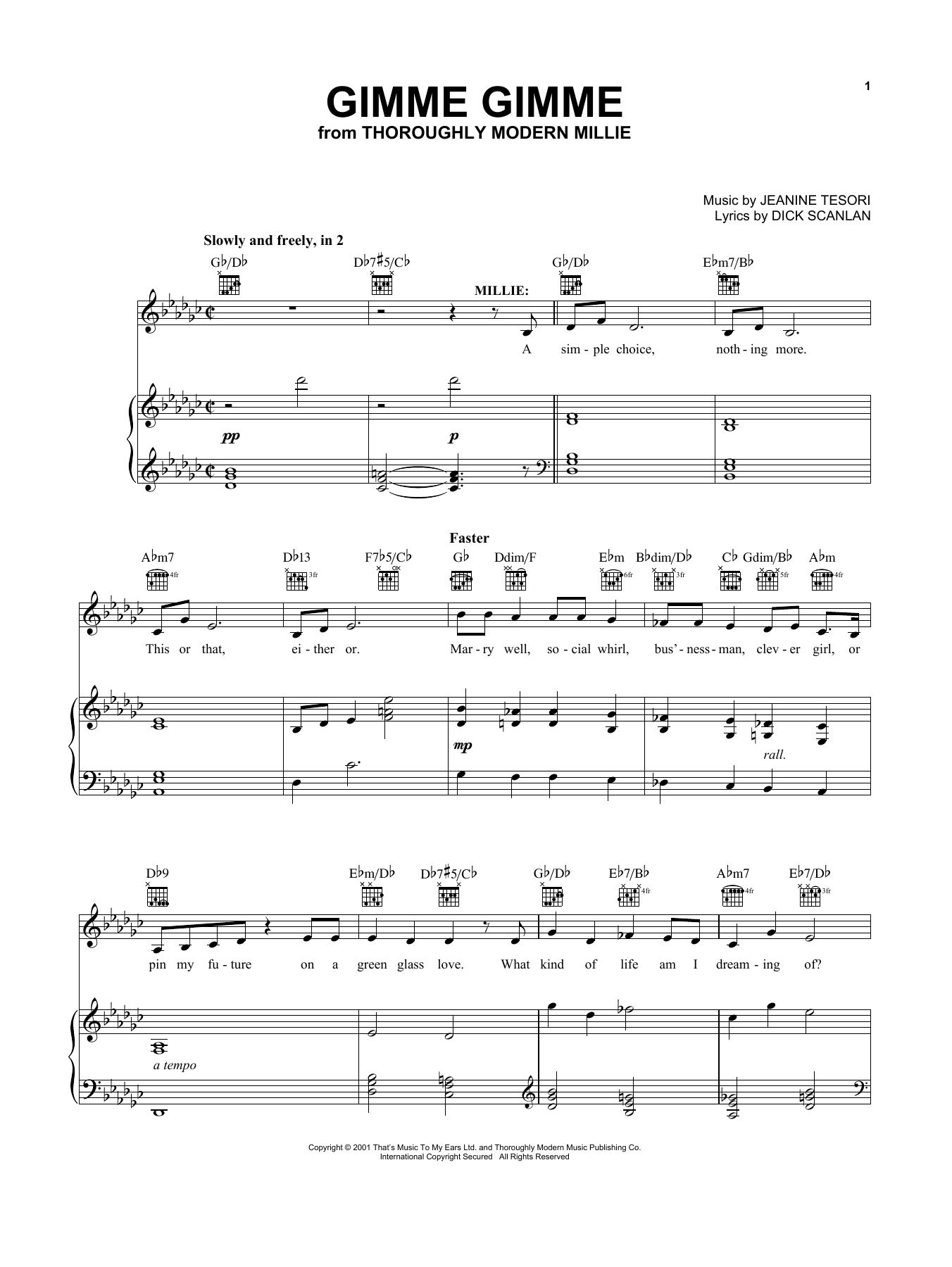 Sutton Foster Gimme Gimme (from Thoroughly Modern Millie) sheet music notes and chords arranged for Vocal Pro + Piano/Guitar