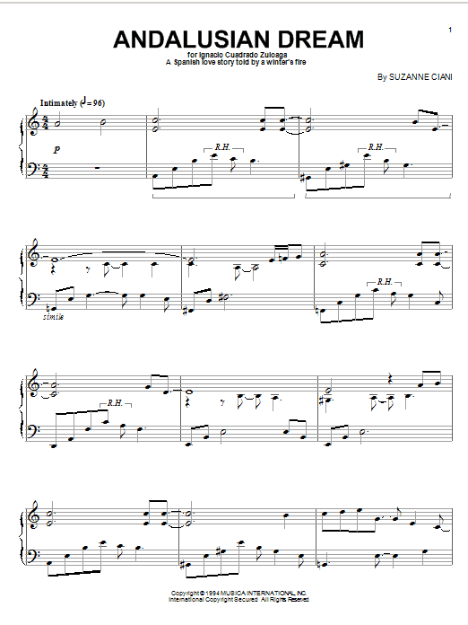 Suzanne Ciani Andalusian Dream sheet music notes and chords arranged for Piano Solo