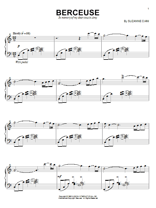Suzanne Ciani Berceuse sheet music notes and chords arranged for Piano Solo