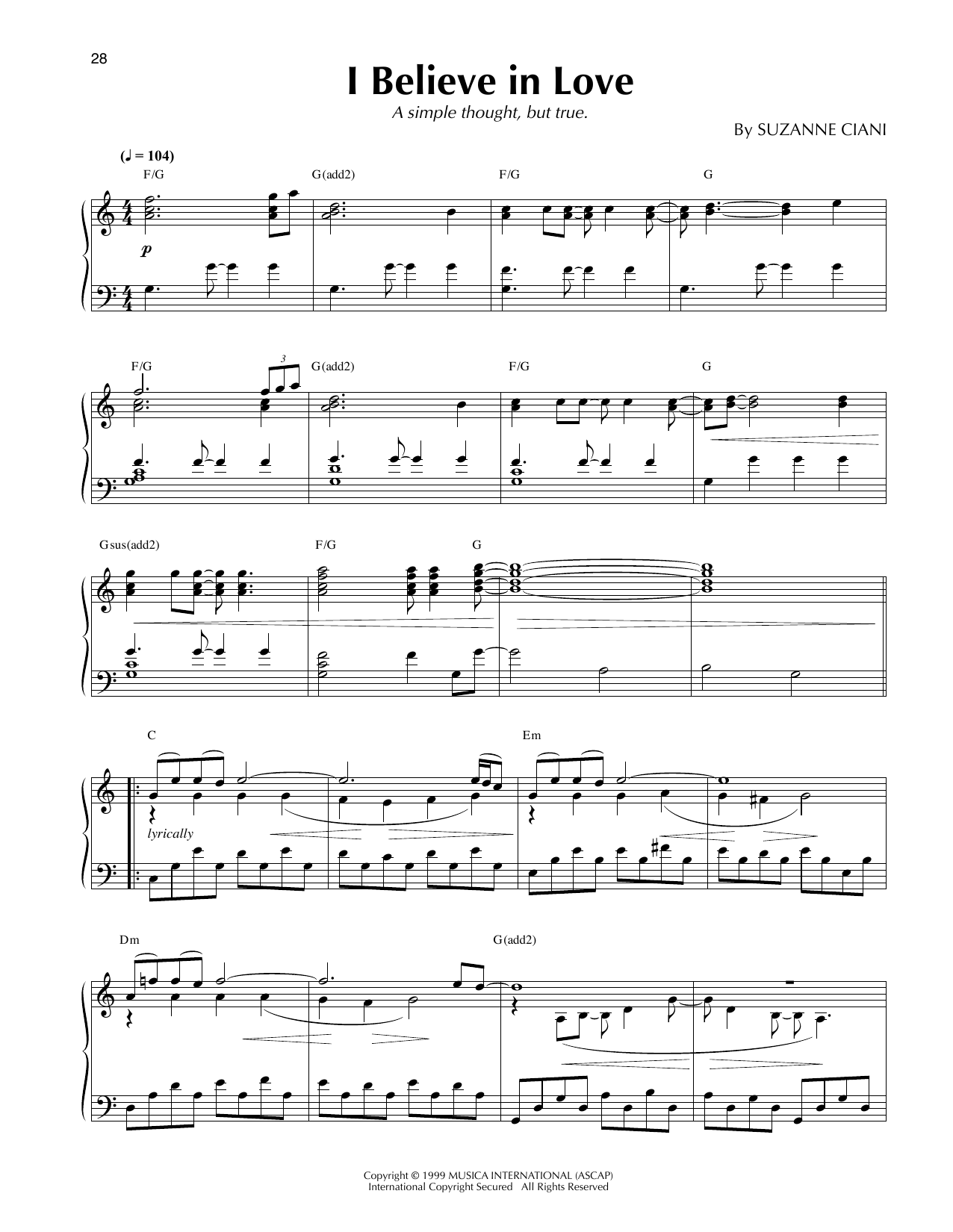 Suzanne Ciani I Believe In Love sheet music notes and chords arranged for Piano Solo