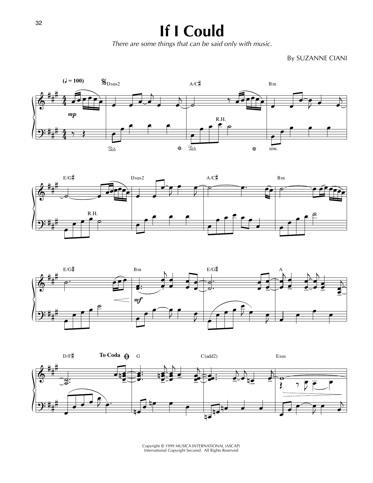 Suzanne Ciani If I Could sheet music notes and chords arranged for Piano Solo