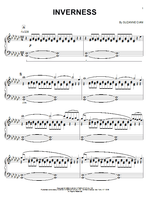 Suzanne Ciani Inverness sheet music notes and chords arranged for Piano Solo