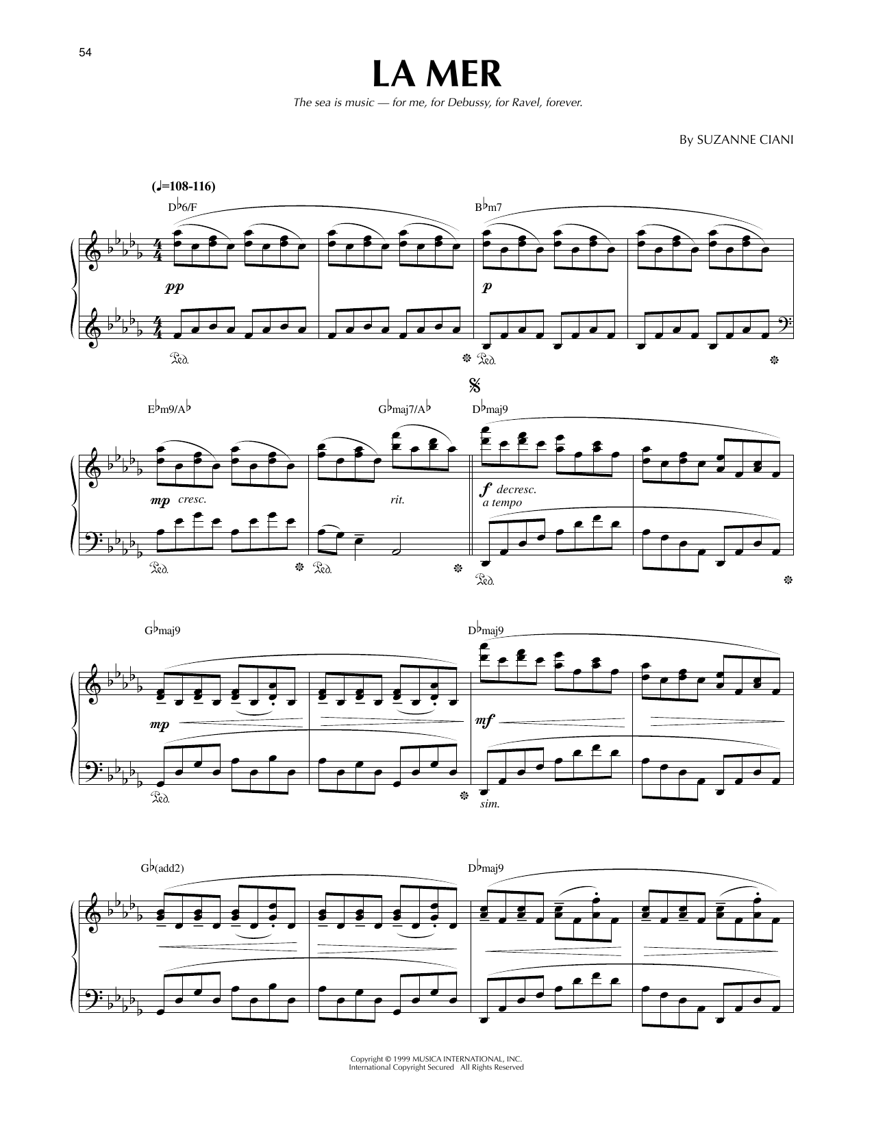 Suzanne Ciani La Mer sheet music notes and chords arranged for Piano Solo