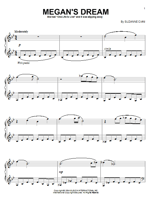 Suzanne Ciani Megan's Dream sheet music notes and chords arranged for Piano Solo