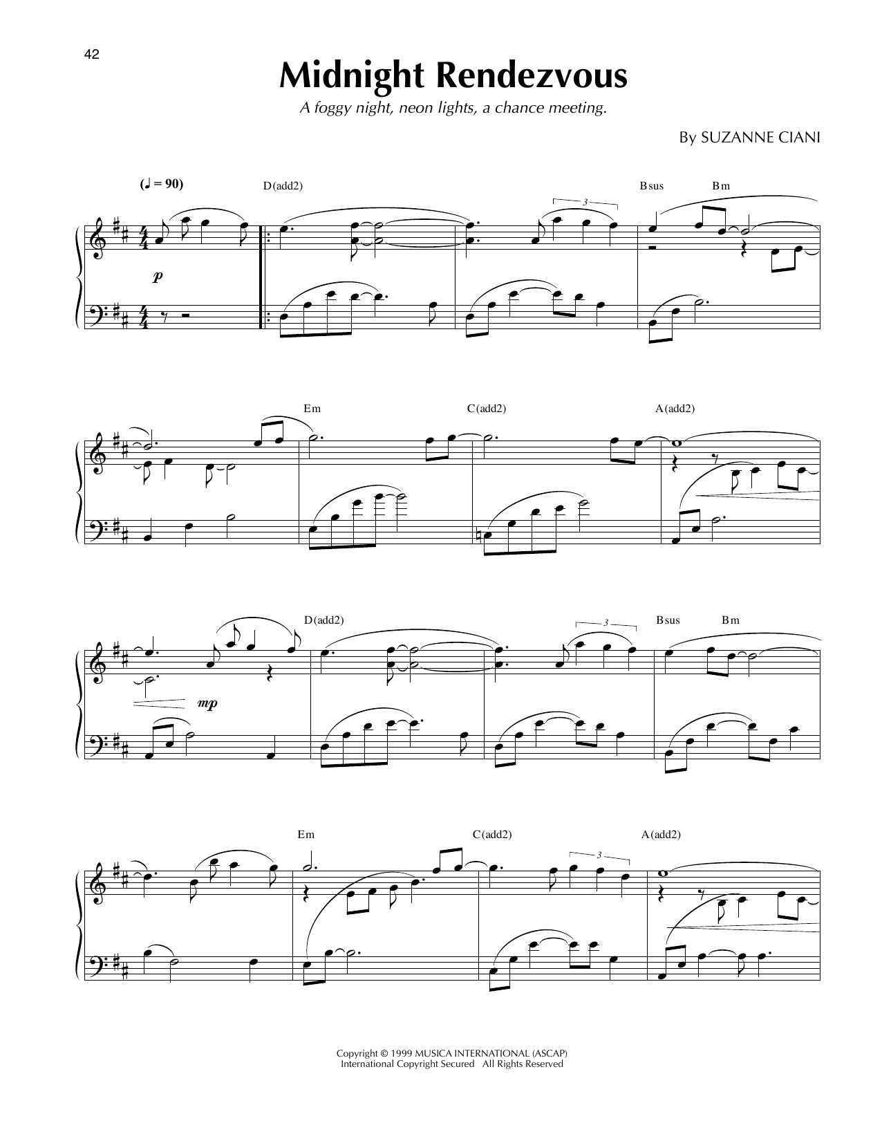 Suzanne Ciani Midnight Rendezvous sheet music notes and chords arranged for Piano Solo