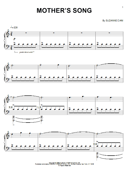 Suzanne Ciani Mother's Song sheet music notes and chords arranged for Piano Solo