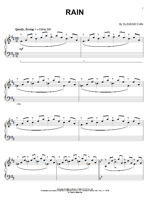 Suzanne Ciani Rain sheet music notes and chords arranged for Piano Solo