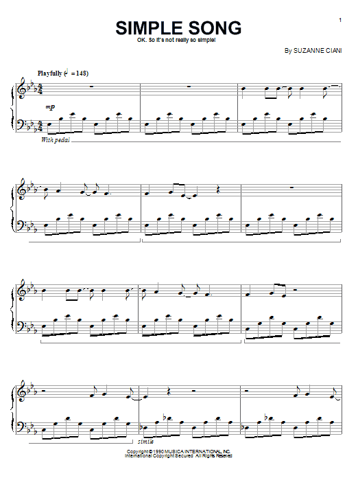 Suzanne Ciani Simple Song sheet music notes and chords arranged for Piano Solo
