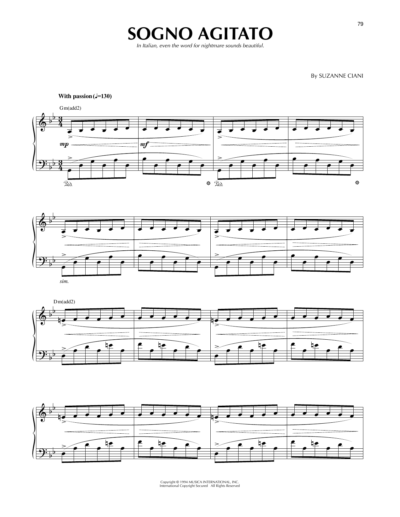 Suzanne Ciani Sogno Agitato sheet music notes and chords arranged for Piano Solo