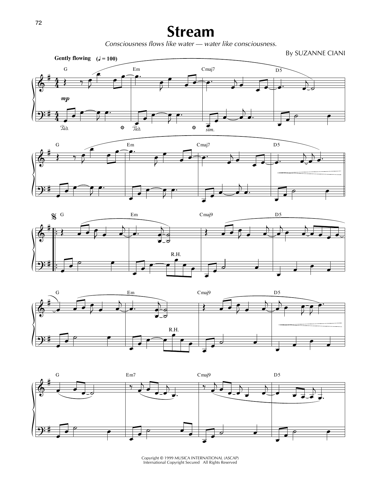 Suzanne Ciani Stream sheet music notes and chords arranged for Piano Solo