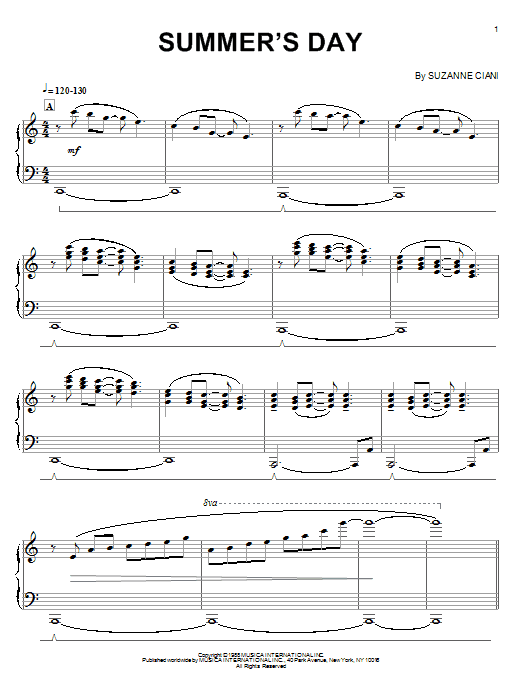 Suzanne Ciani Summer's Day sheet music notes and chords arranged for Piano Solo