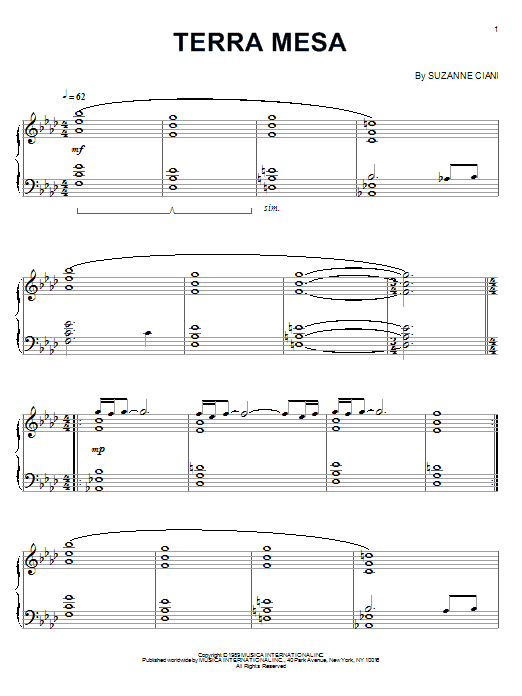 Suzanne Ciani Terra Mesa sheet music notes and chords arranged for Piano Solo